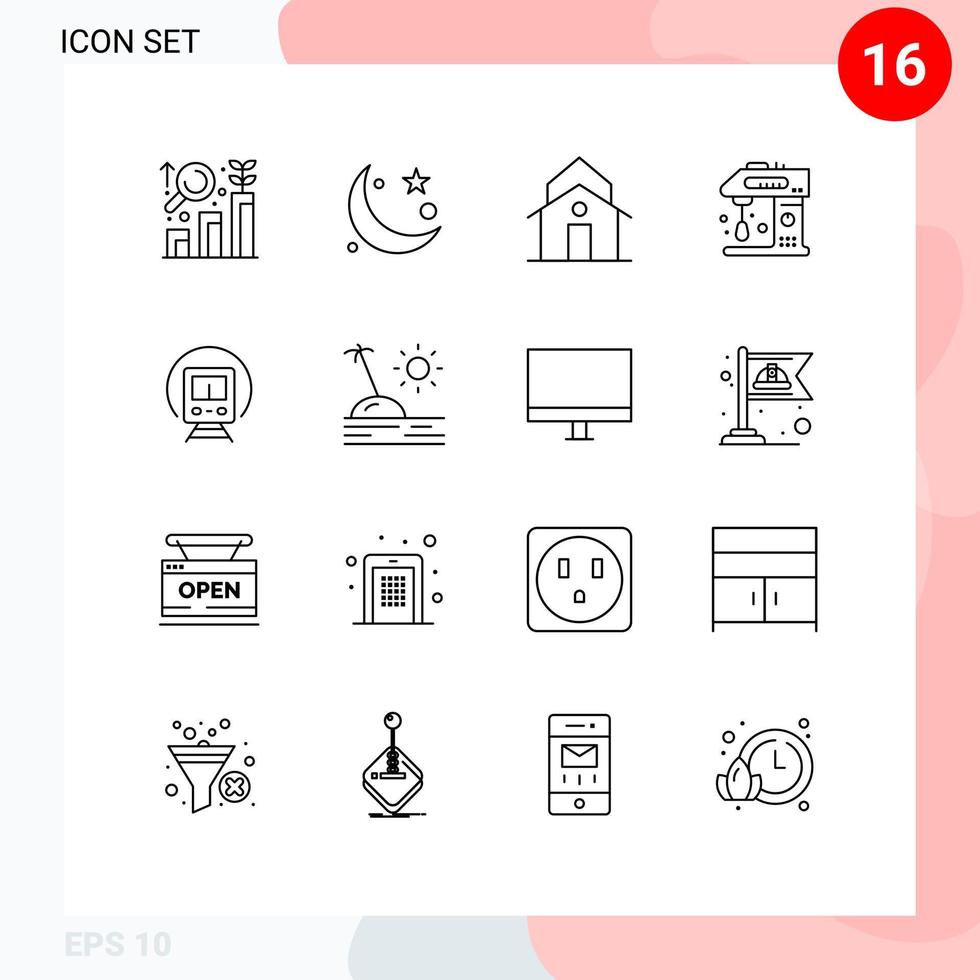 Set of 16 Modern UI Icons Symbols Signs for cooking baking ramadan appliances municipal Editable Vector Design Elements