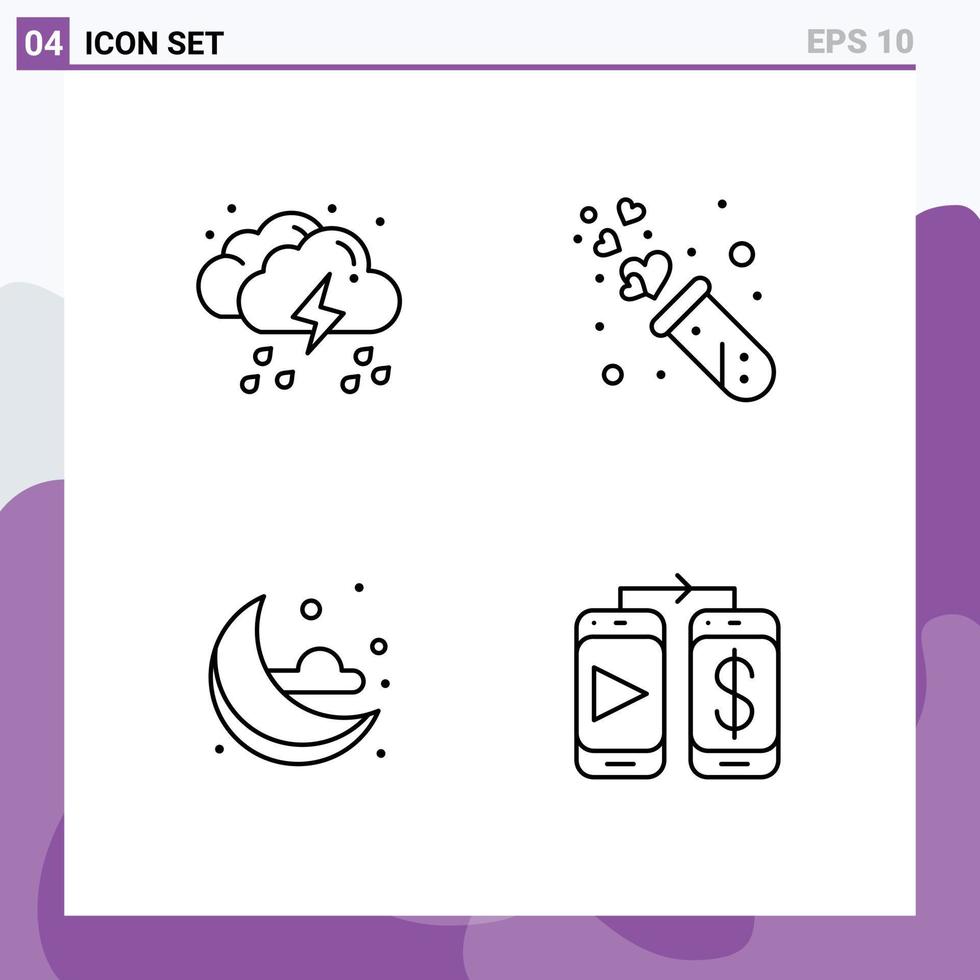 Group of 4 Filledline Flat Colors Signs and Symbols for cloud wedding weather lab cloud Editable Vector Design Elements