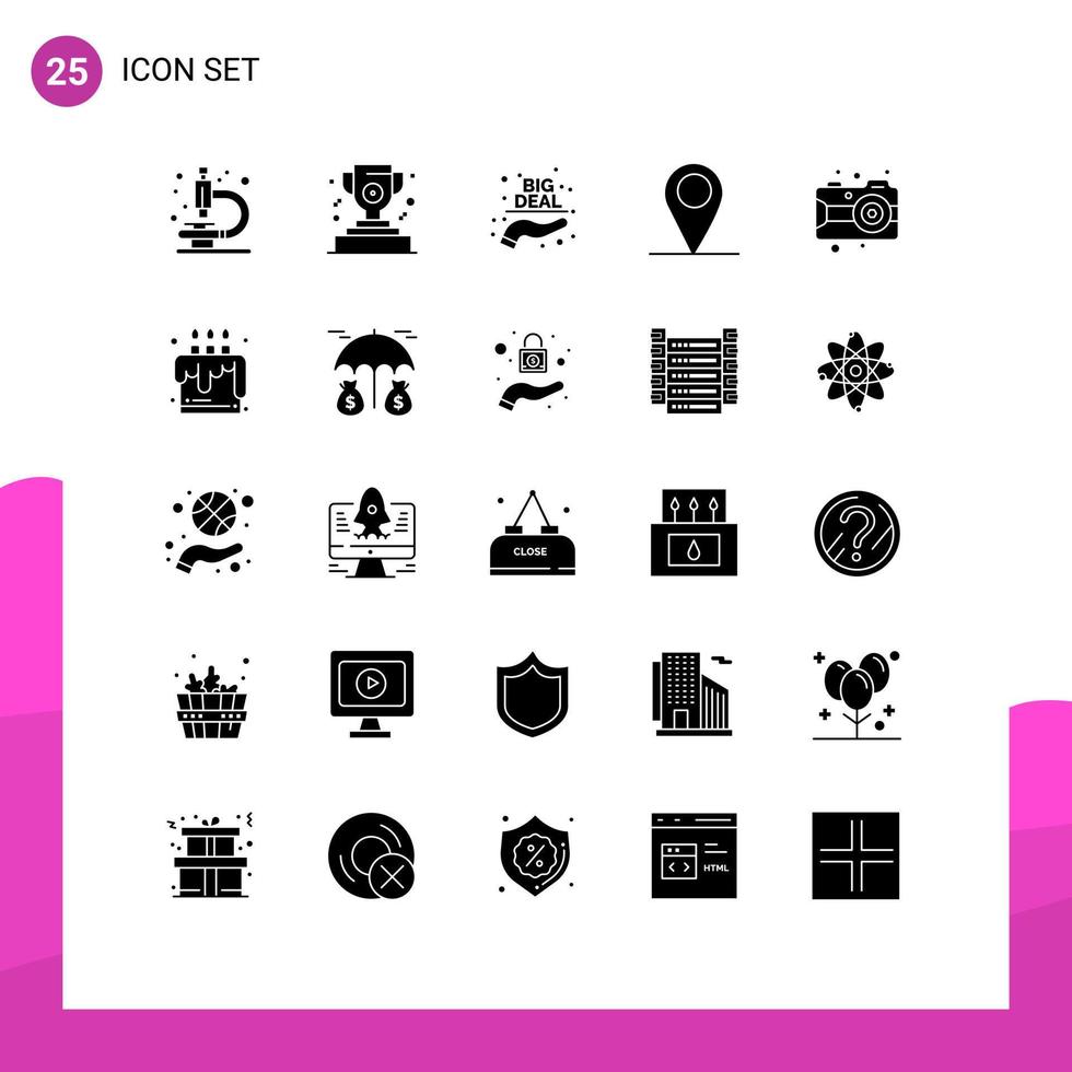 25 Universal Solid Glyph Signs Symbols of cake paint hand arts pin Editable Vector Design Elements
