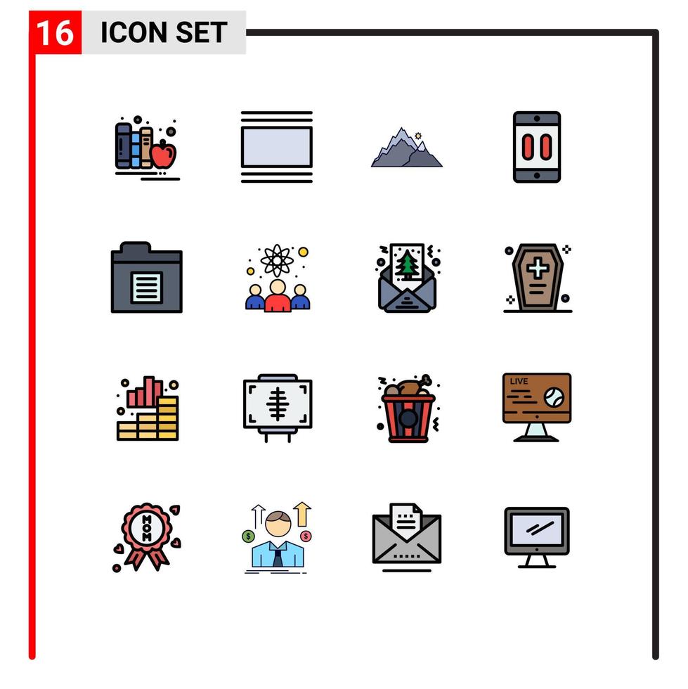 16 iconos creativos, signos y símbolos modernos de dispositivos, miniaturas de teléfonos móviles, colina de árbol, elementos de diseño de vectores creativos editables