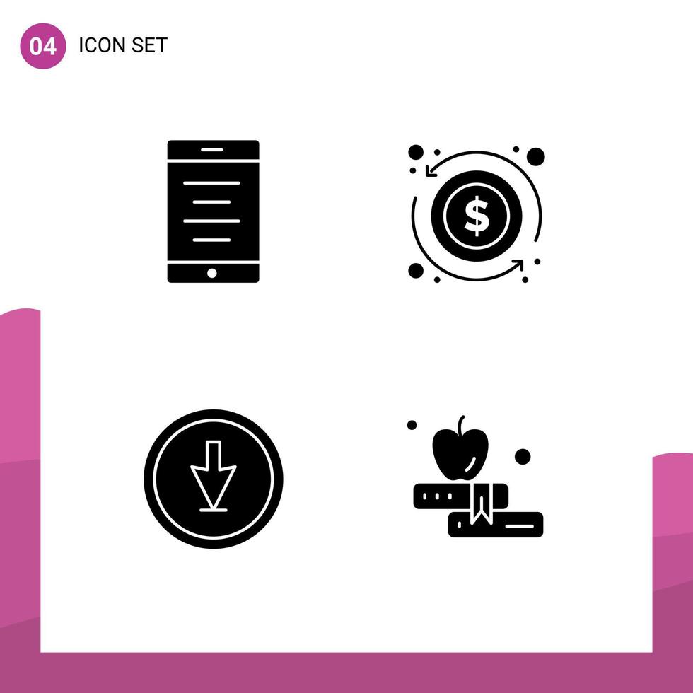 4 Universal Solid Glyphs Set for Web and Mobile Applications mobile down arrow money pointer Editable Vector Design Elements