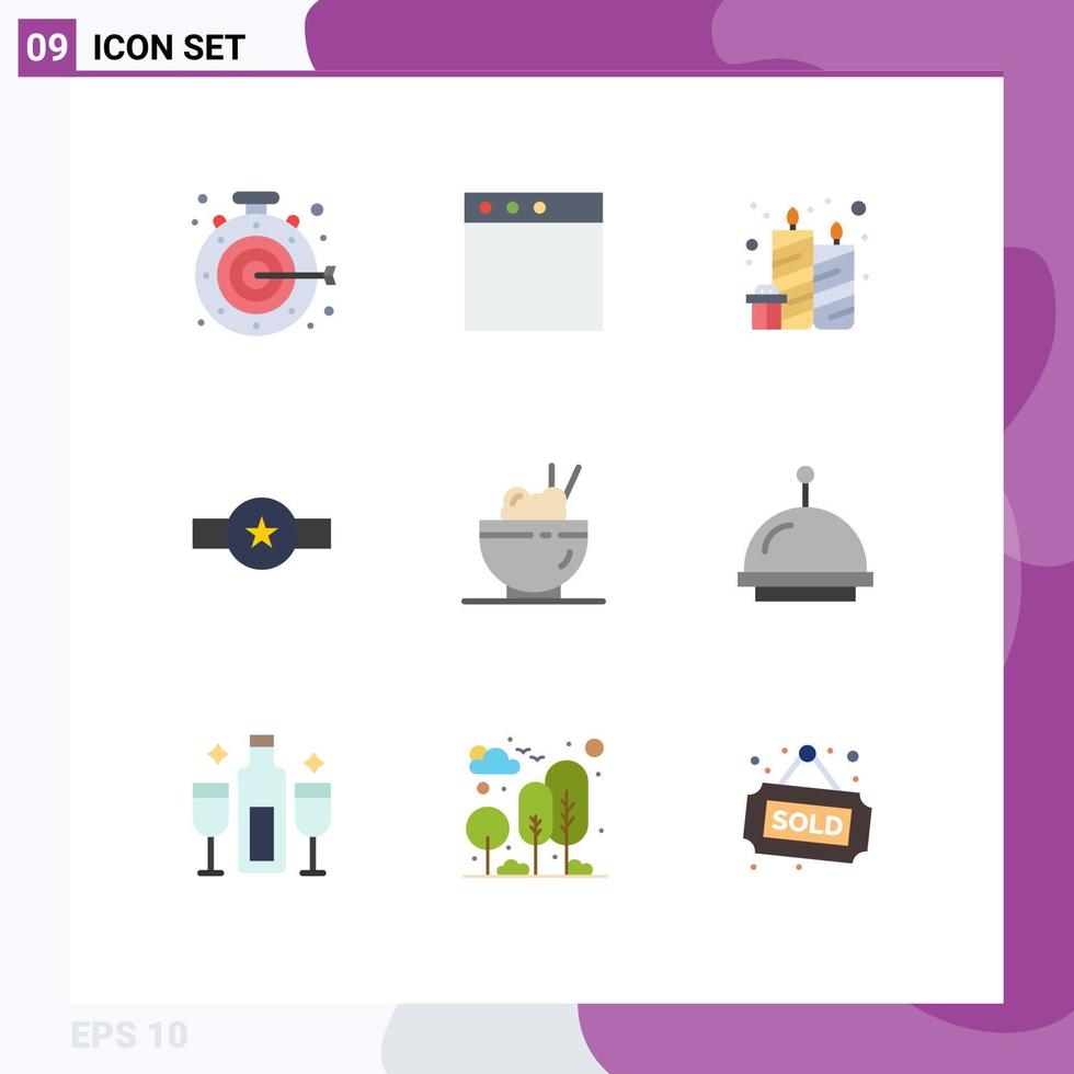 conjunto de 9 iconos de interfaz de usuario modernos signos de símbolos para elementos de diseño vectorial editables de insignia de rango de vela de estrella de comida vector