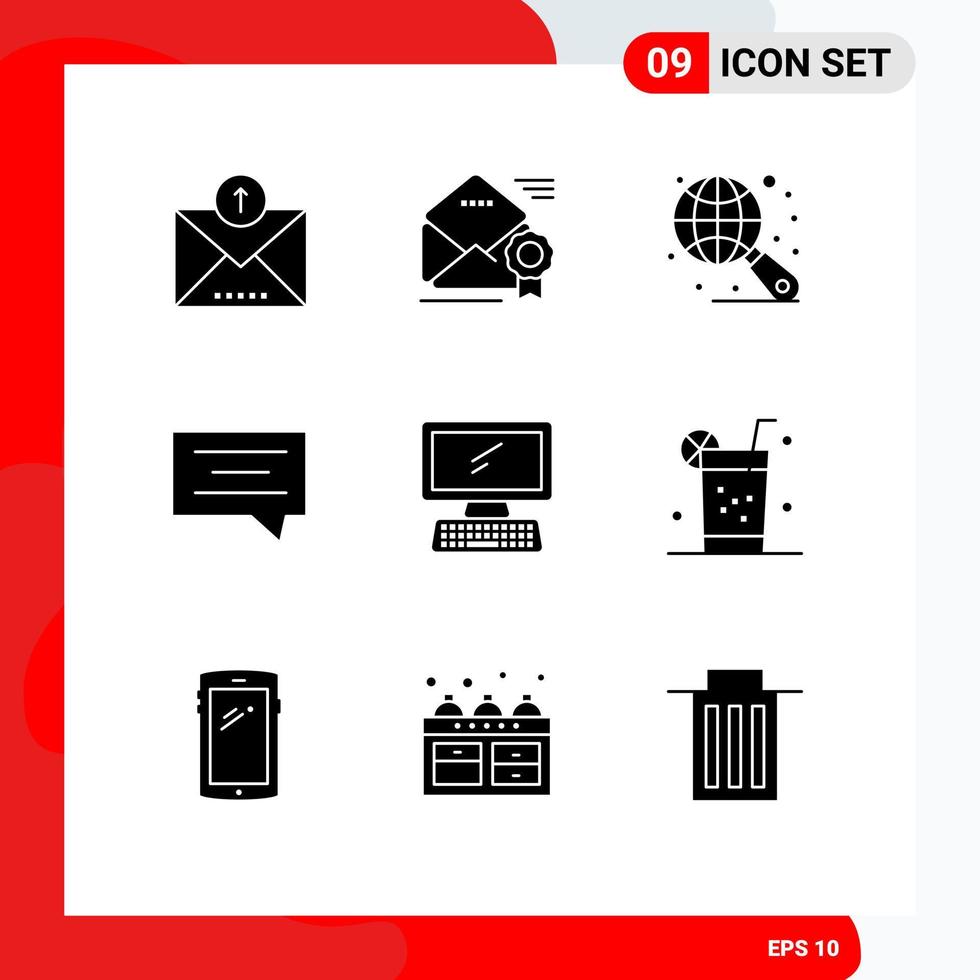 9 Thematic Vector Solid Glyphs and Editable Symbols of device computer newsletter message bubble Editable Vector Design Elements