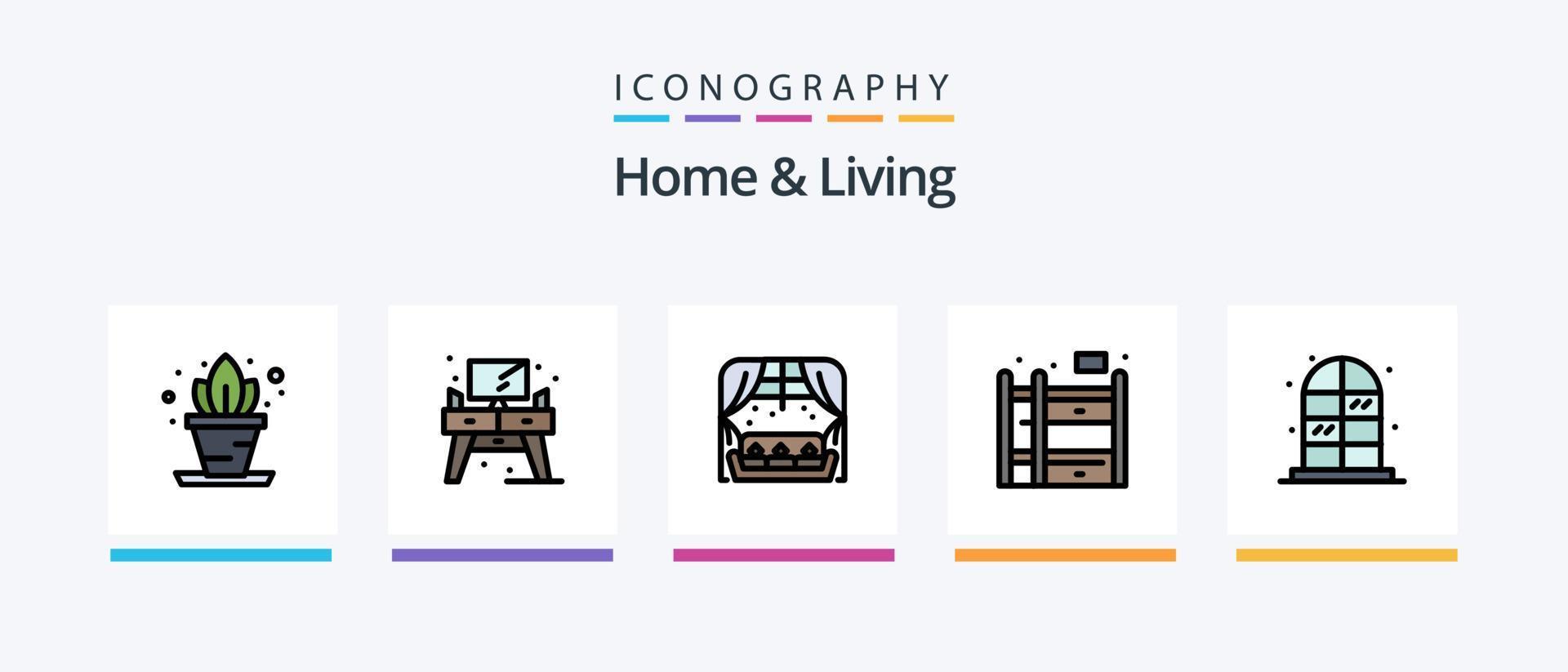 Home And Living Line Filled 5 Icon Pack Including . vase. living. living. bunk bed. Creative Icons Design vector