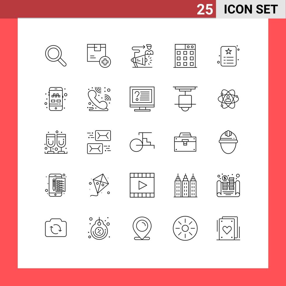 Mobile Interface Line Set of 25 Pictograms of card gallery product business announcement Editable Vector Design Elements
