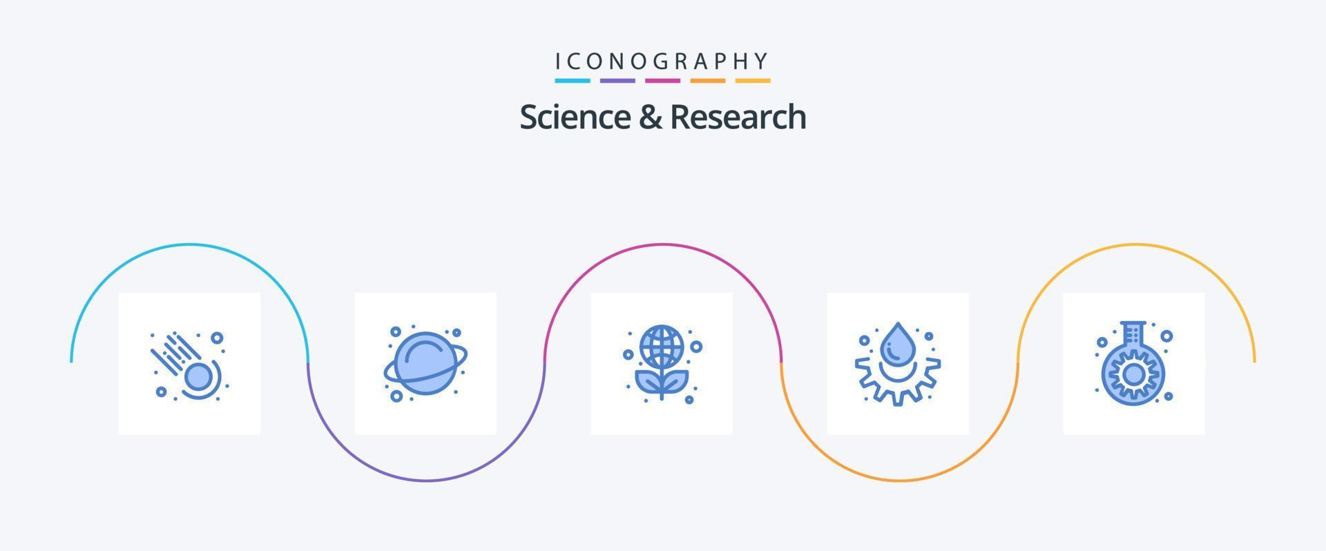 Science Blue 5 Icon Pack Including tube. flask. laurel. cog. drop vector