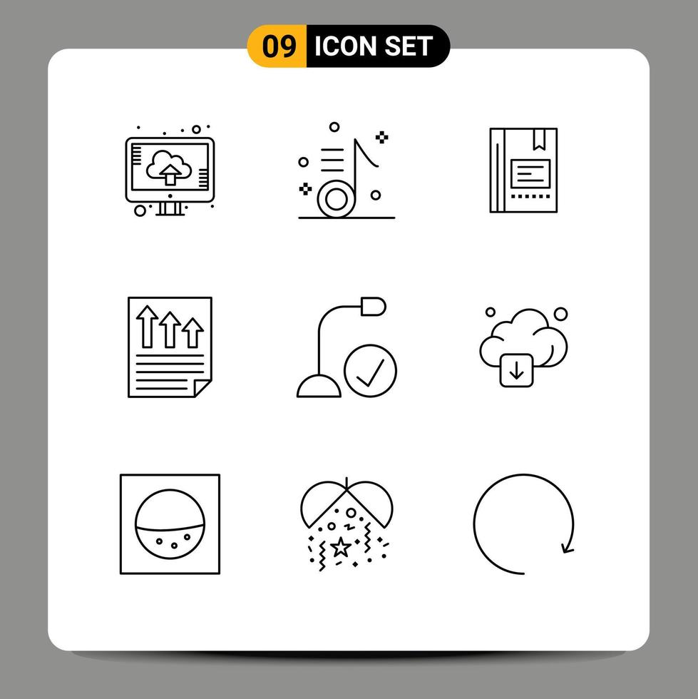 Pack of 9 creative Outlines of data reading song notebook favorite Editable Vector Design Elements