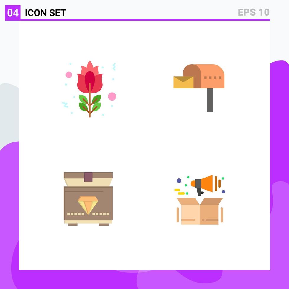 Pictogram Set of 4 Simple Flat Icons of blossom chest rose mail box management Editable Vector Design Elements