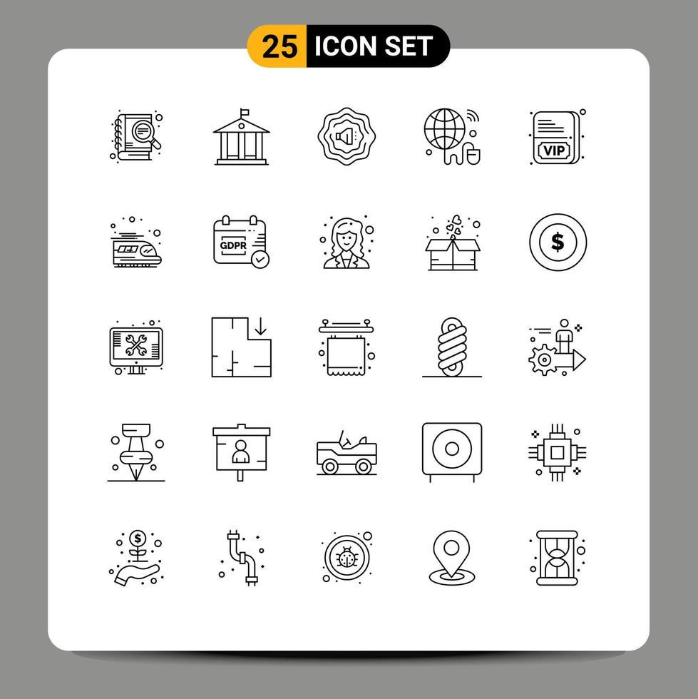Line Pack of 25 Universal Symbols of transport public internet of things vip card Editable Vector Design Elements