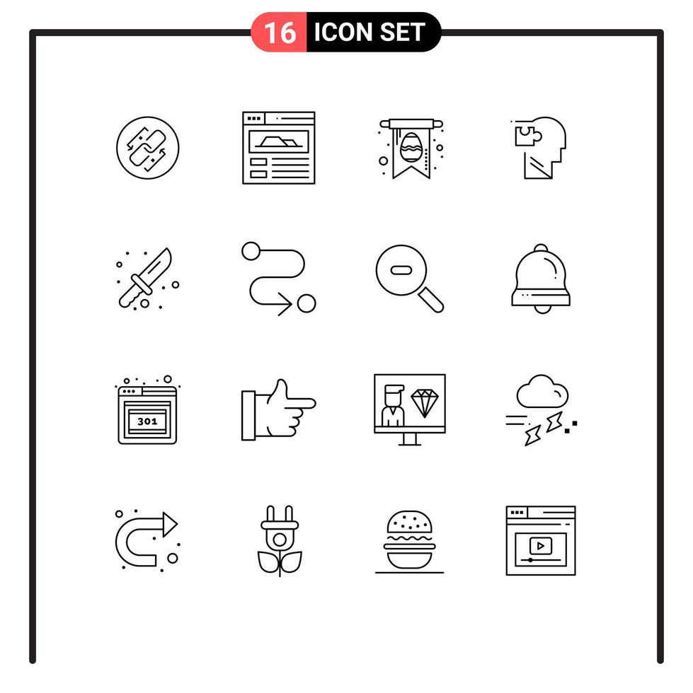 Modern Set of 16 Outlines and symbols such as knife camping easter solution mind Editable Vector Design Elements