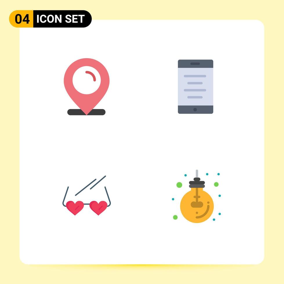 4 iconos planos universales establecidos para aplicaciones web y móviles ubicación elementos de diseño de vector editables de negocio de celda de compras de corazón