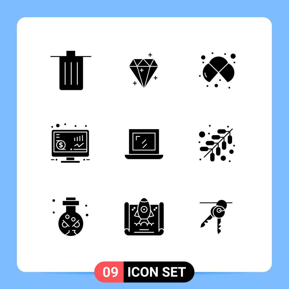 Set of 9 Vector Solid Glyphs on Grid for money return prize investment study Editable Vector Design Elements