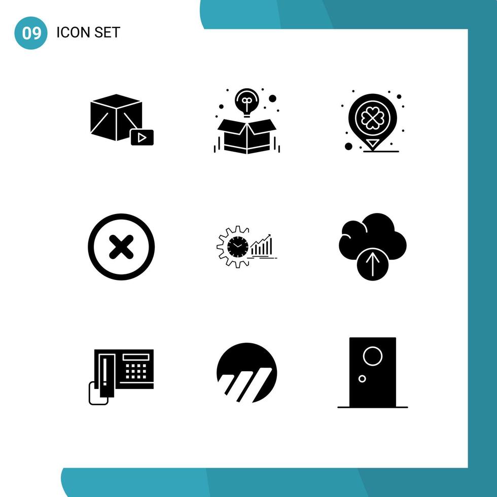 Pack of 9 Modern Solid Glyphs Signs and Symbols for Web Print Media such as analytics ui offer canceled marker Editable Vector Design Elements