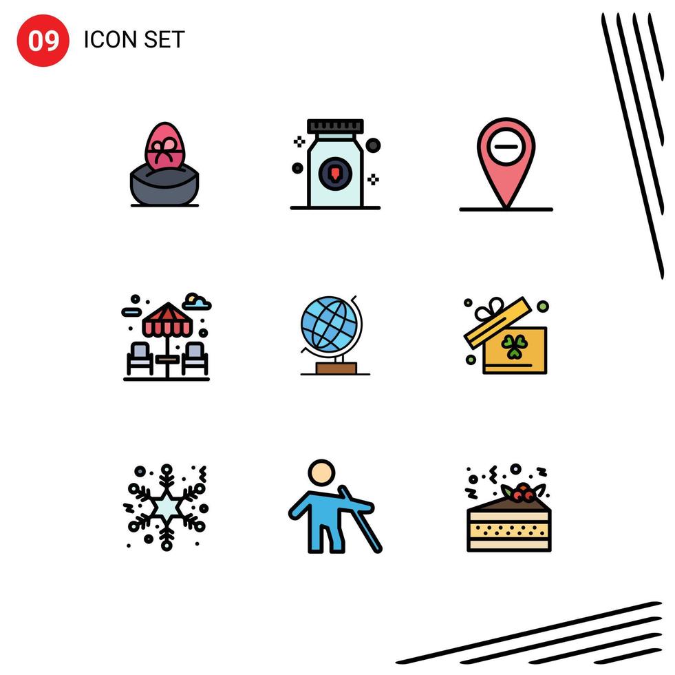 9 Thematic Vector Filledline Flat Colors and Editable Symbols of web office pill world water Editable Vector Design Elements