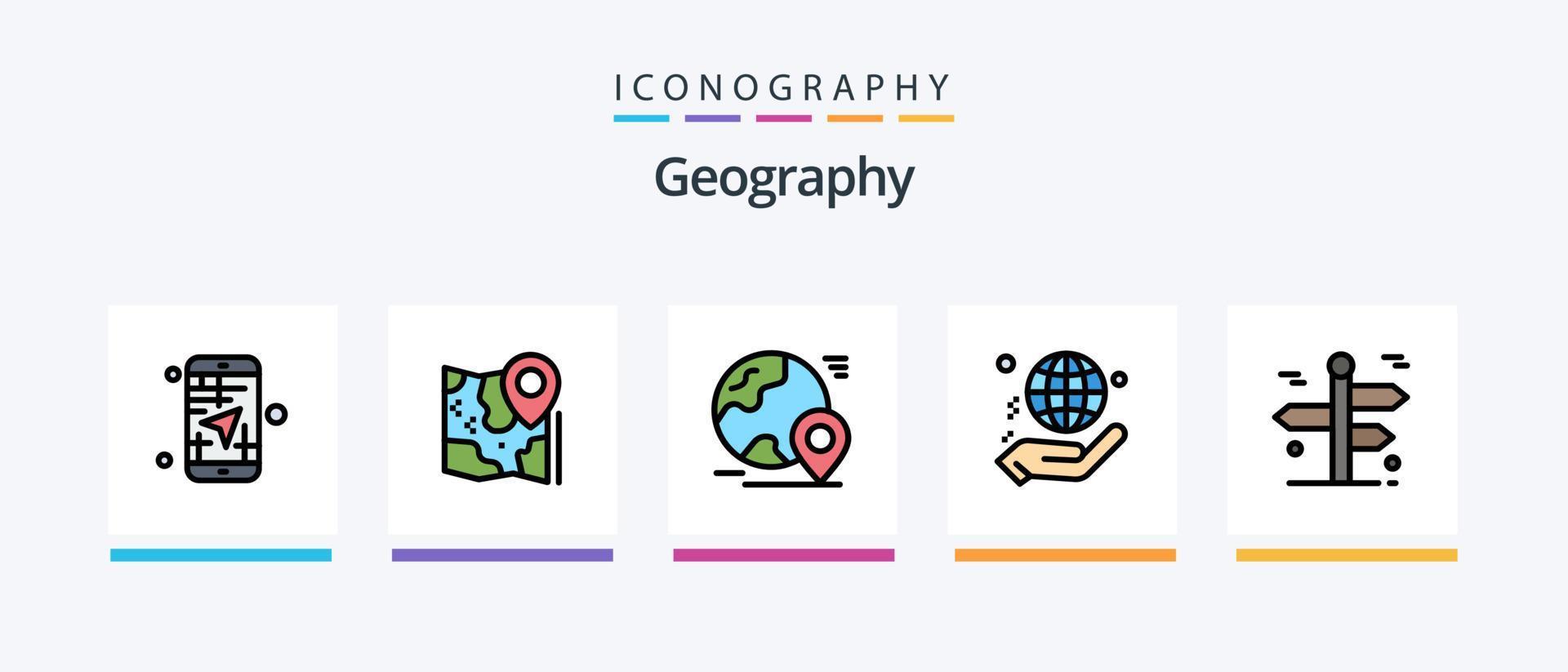 Geo Graphy Line Filled 5 Icon Pack Including travel. news. trip. blog. home. Creative Icons Design vector