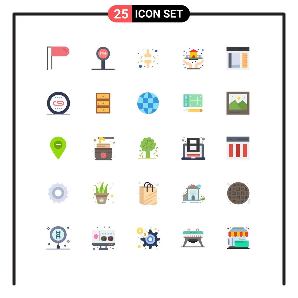 User Interface Pack of 25 Basic Flat Colors of development coding injured browser house Editable Vector Design Elements
