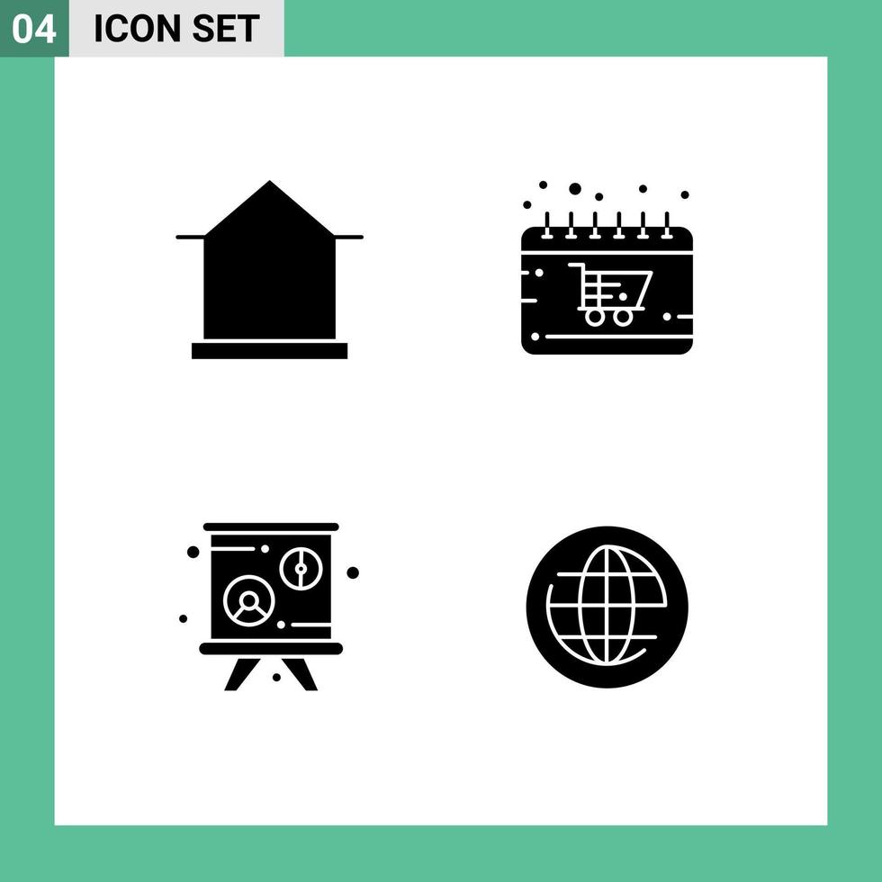 Pictogram Set of 4 Simple Solid Glyphs of building shop hut trolley lecture Editable Vector Design Elements