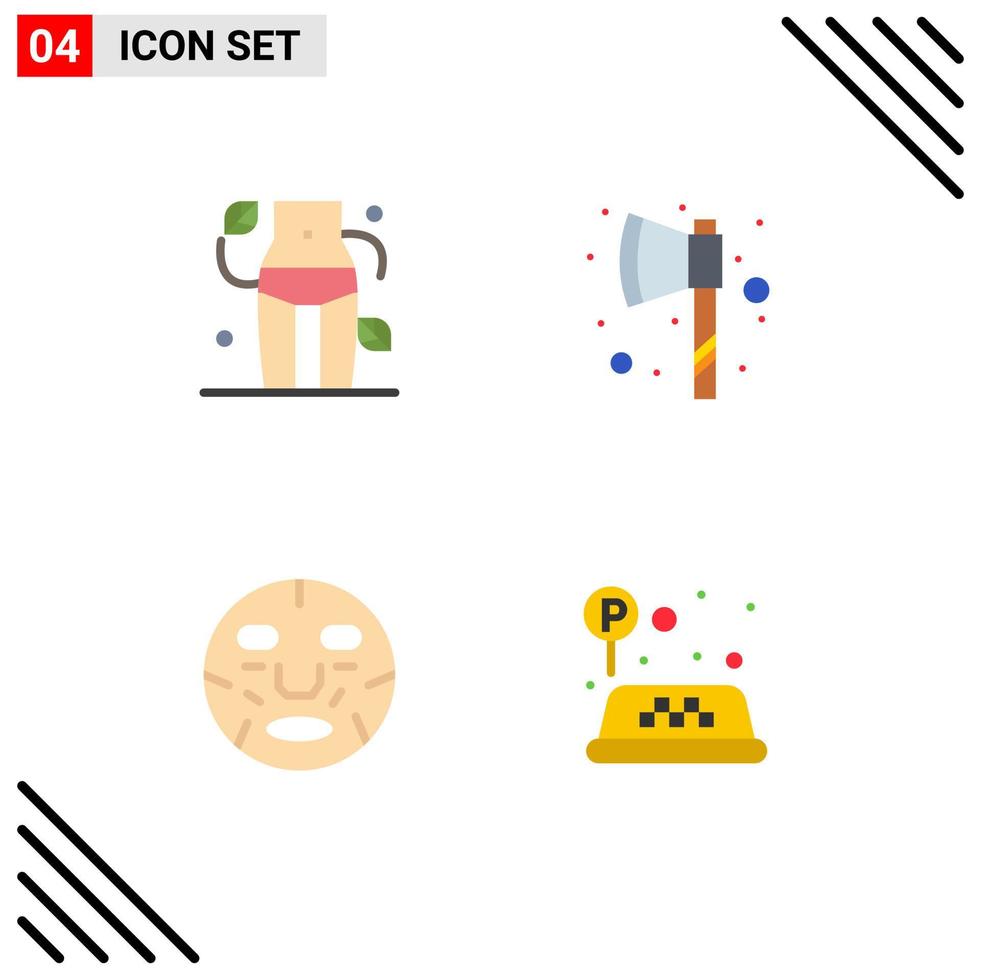 Group of 4 Modern Flat Icons Set for diet face woman tomahawk wellness Editable Vector Design Elements