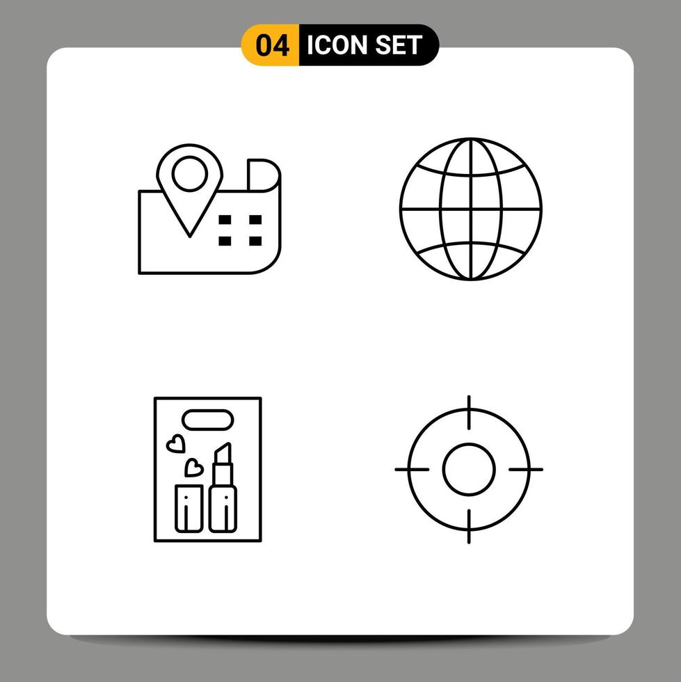 Universal Icon Symbols Group of 4 Modern Filledline Flat Colors of map cosmetics world design basic Editable Vector Design Elements
