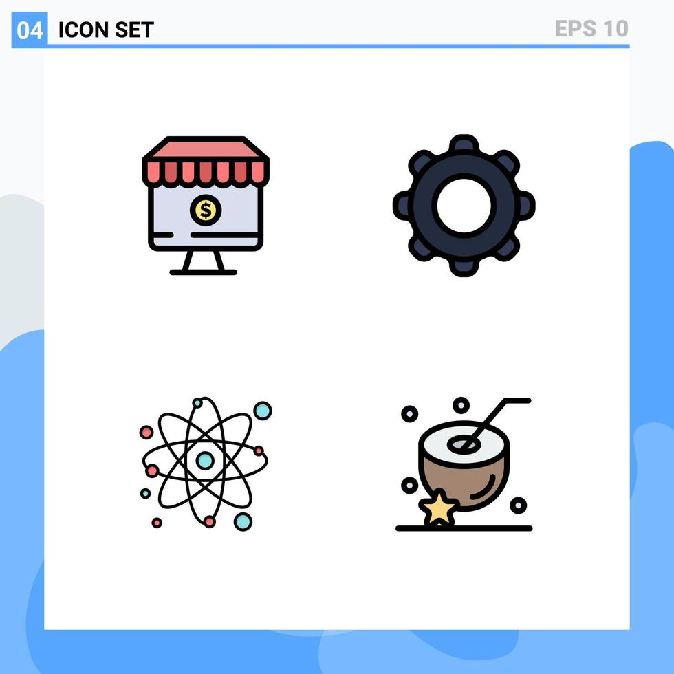 Filledline Flat Color Pack of 4 Universal Symbols of shop navigation e basic particle Editable Vector Design Elements