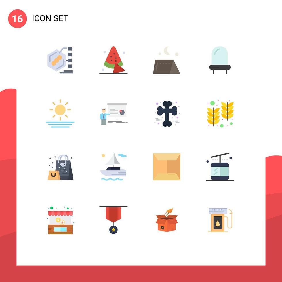 16 Universal Flat Colors Set for Web and Mobile Applications sun beach camping light diode Editable Pack of Creative Vector Design Elements