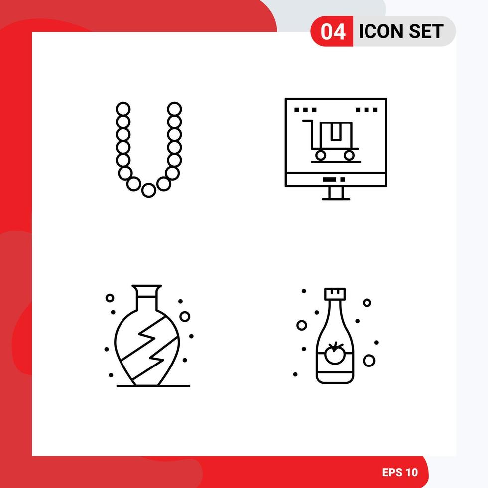 Paquete de 4 líneas de interfaz de usuario de signos y símbolos modernos de accesorios hogar neckles jarrón de marketing digital elementos de diseño vectorial editables vector