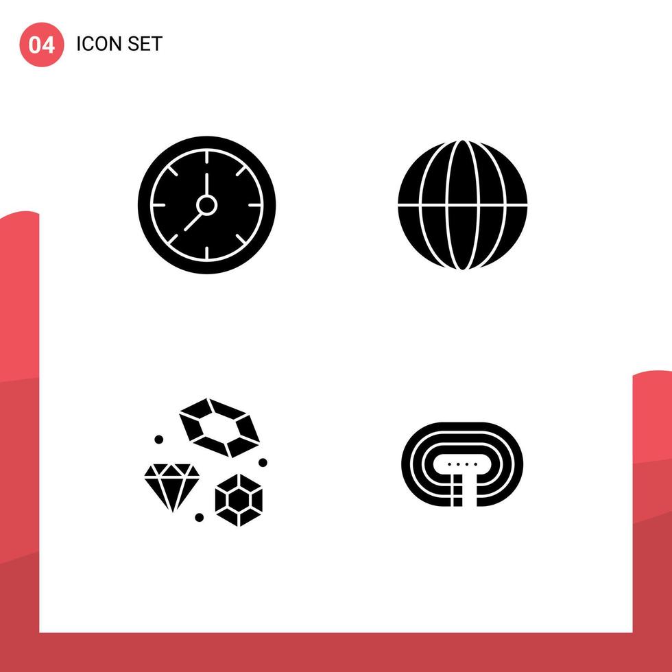 Pack of 4 creative Solid Glyphs of clock love watch globe wedding Editable Vector Design Elements