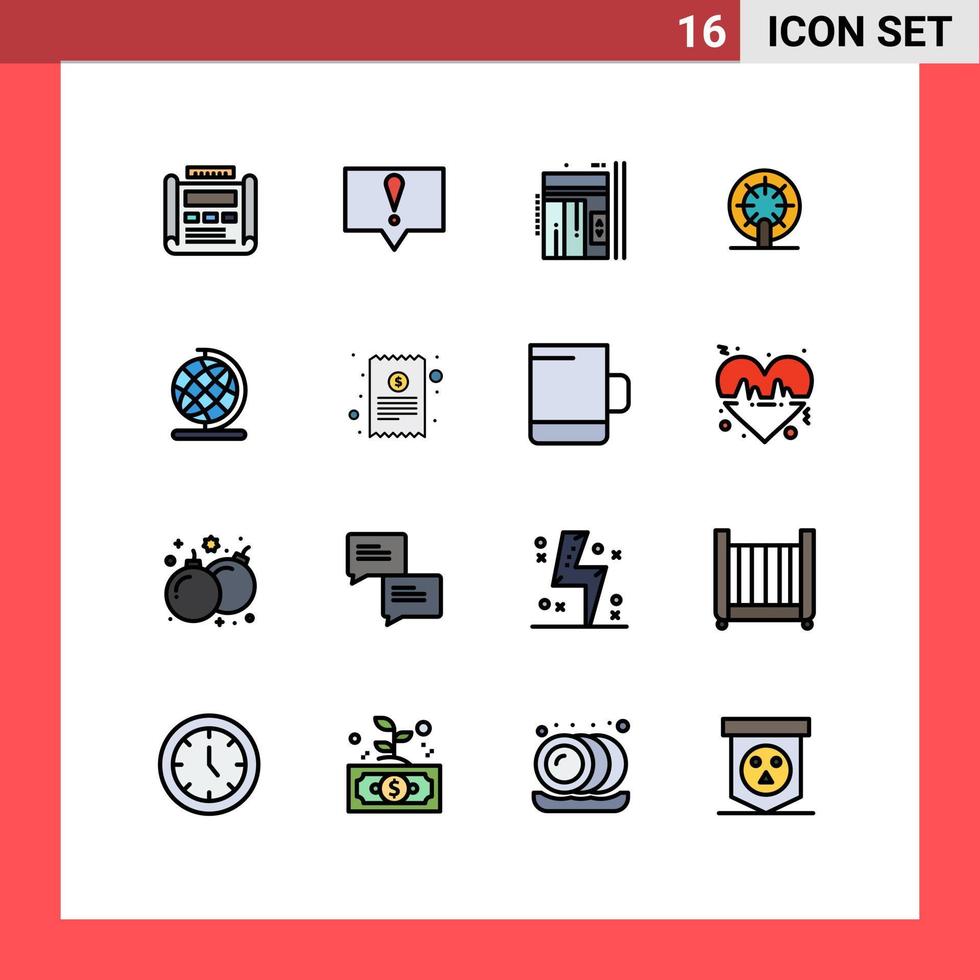 User Interface Pack of 16 Basic Flat Color Filled Lines of earth ship elevator boat down Editable Creative Vector Design Elements