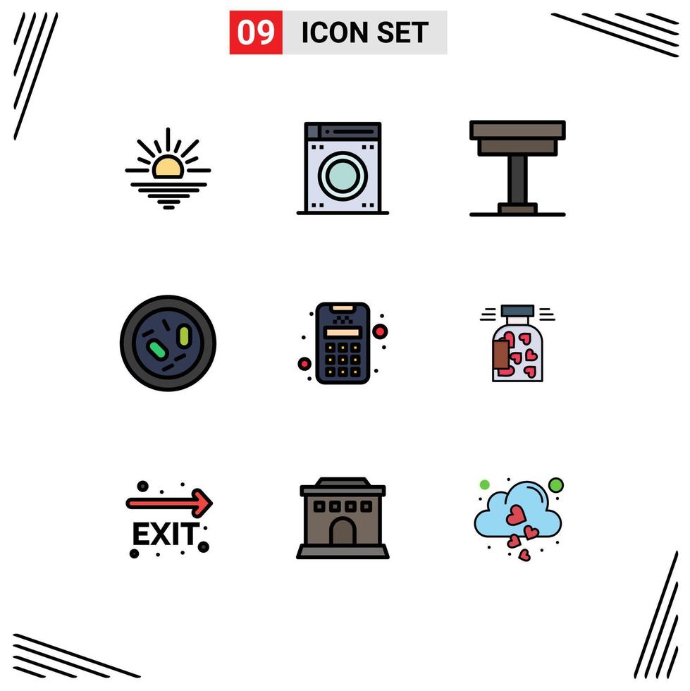 Group of 9 Filledline Flat Colors Signs and Symbols for card health desk germ bacterium Editable Vector Design Elements