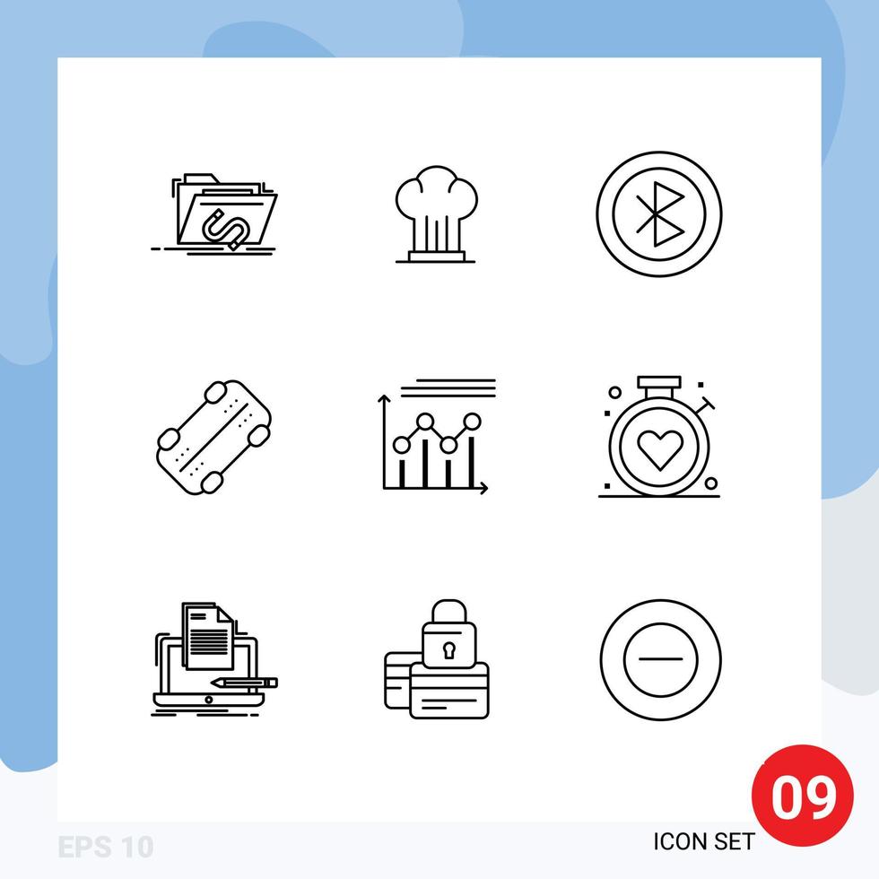 Mobile Interface Outline Set of 9 Pictograms of sport skate hat sharing devices Editable Vector Design Elements