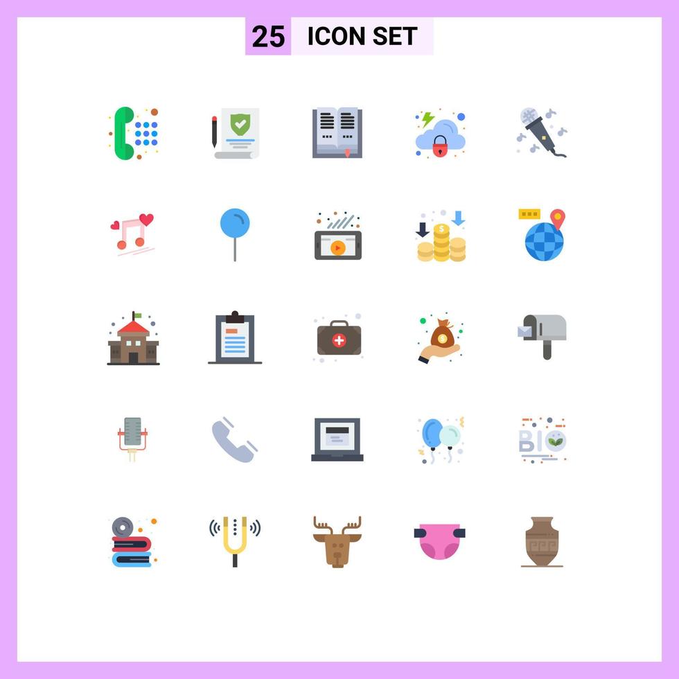 Universal Icon Symbols Group of 25 Modern Flat Colors of music node microphone education audio protection Editable Vector Design Elements