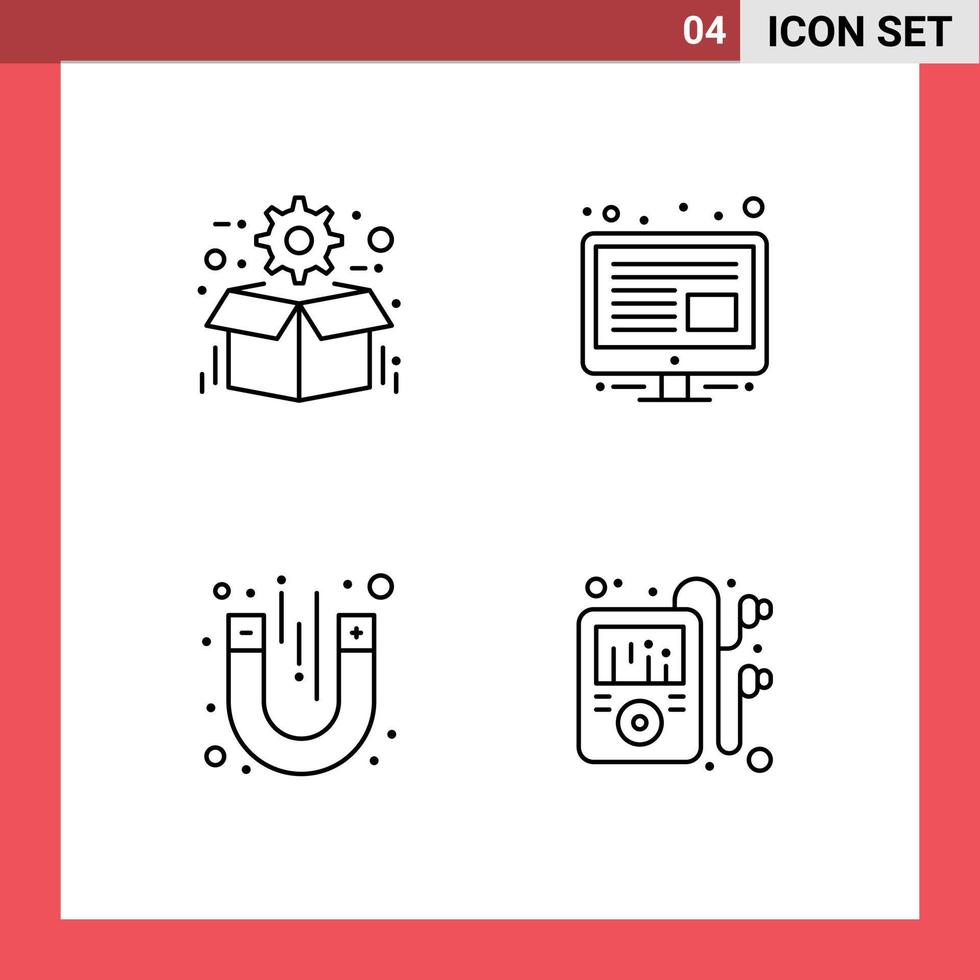conjunto de pictogramas de 4 colores planos de línea rellena simple de gestión de paquete de imán de caja elementos de diseño de vector editables magnéticos