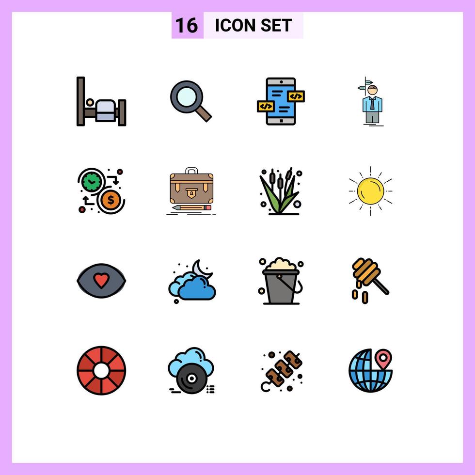 16 Universal Flat Color Filled Lines Set for Web and Mobile Applications dollar direction arrows decision choice Editable Creative Vector Design Elements