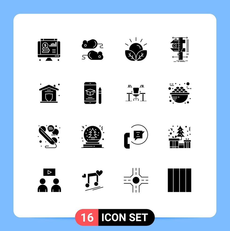 Set of 16 Modern UI Icons Symbols Signs for measurement calipers agriculture caliper garden Editable Vector Design Elements