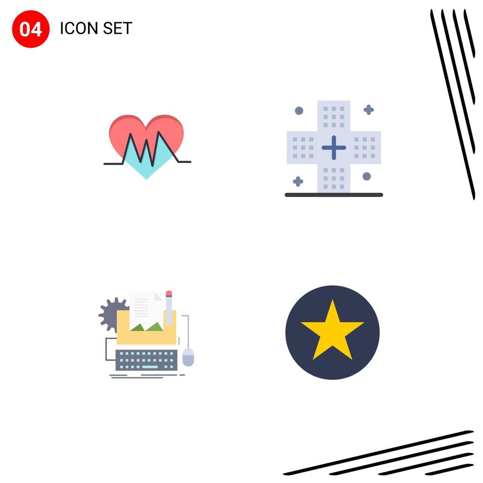 grupo universal de símbolos de iconos de 4 iconos planos modernos de elementos de diseño de vectores editables de forma de pulso de escritor de tipo médico