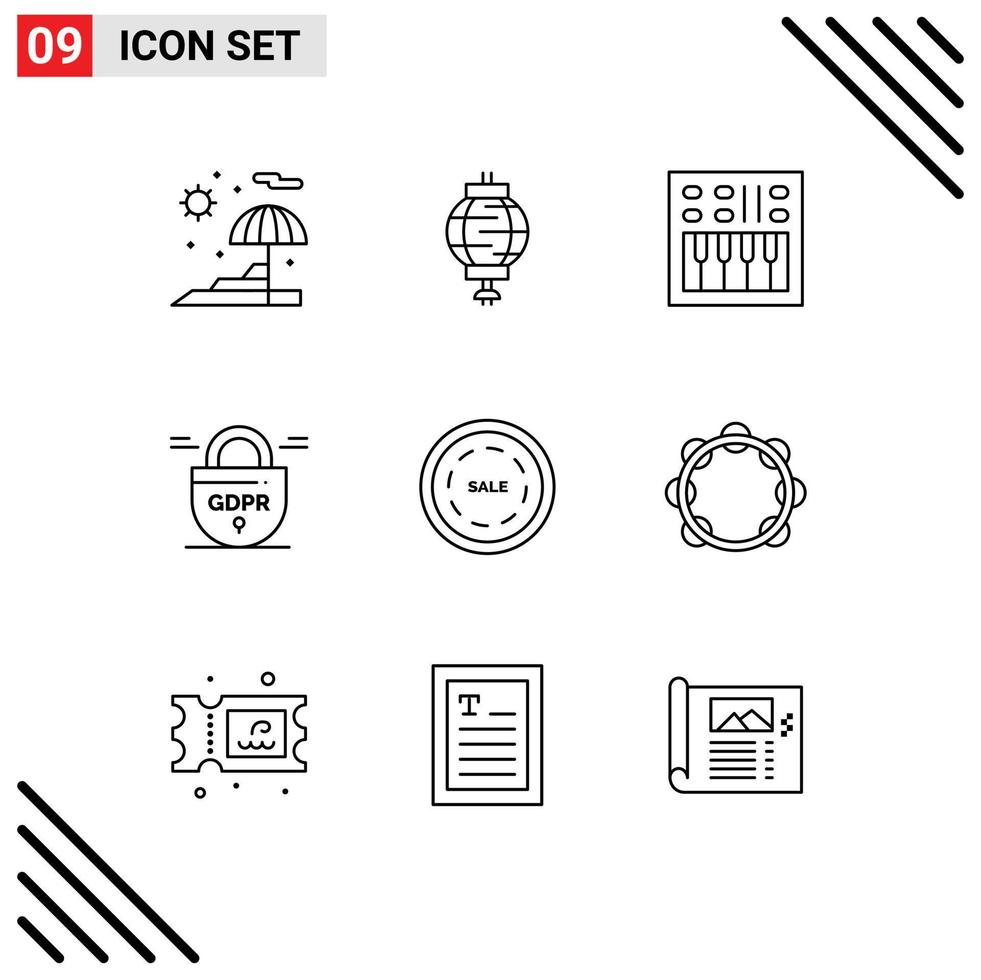 Modern Set of 9 Outlines and symbols such as sale secure loudspeaker protection data Editable Vector Design Elements