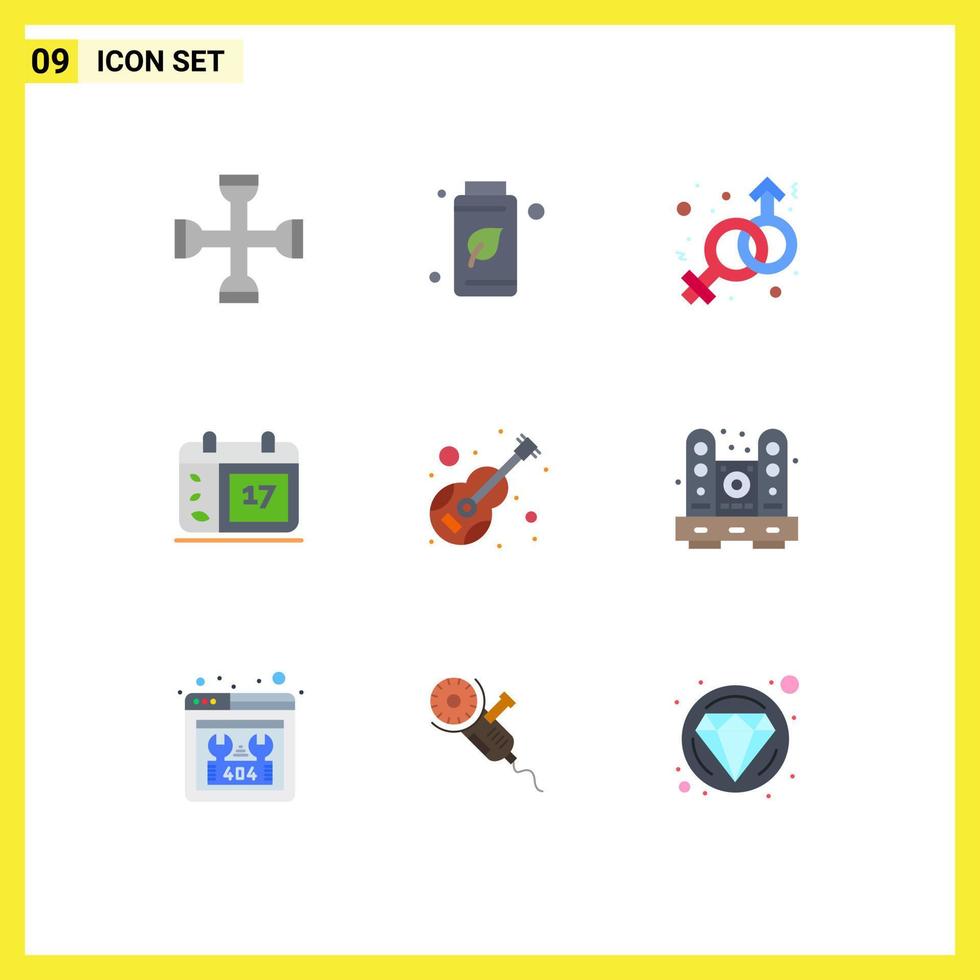 conjunto de 9 iconos de interfaz de usuario modernos símbolos signos para guitarra fecha verde día venus elementos de diseño vectorial editables vector
