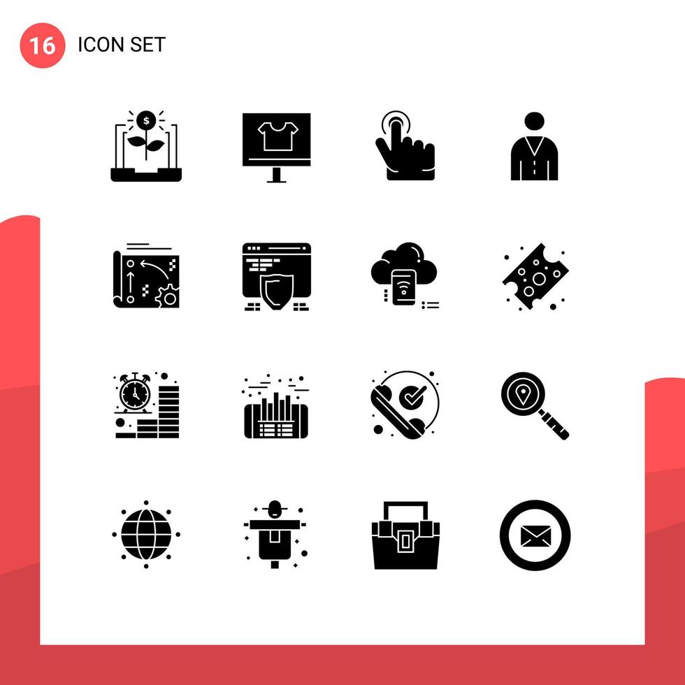 16 Thematic Vector Solid Glyphs and Editable Symbols of user interface commerce human hand Editable Vector Design Elements