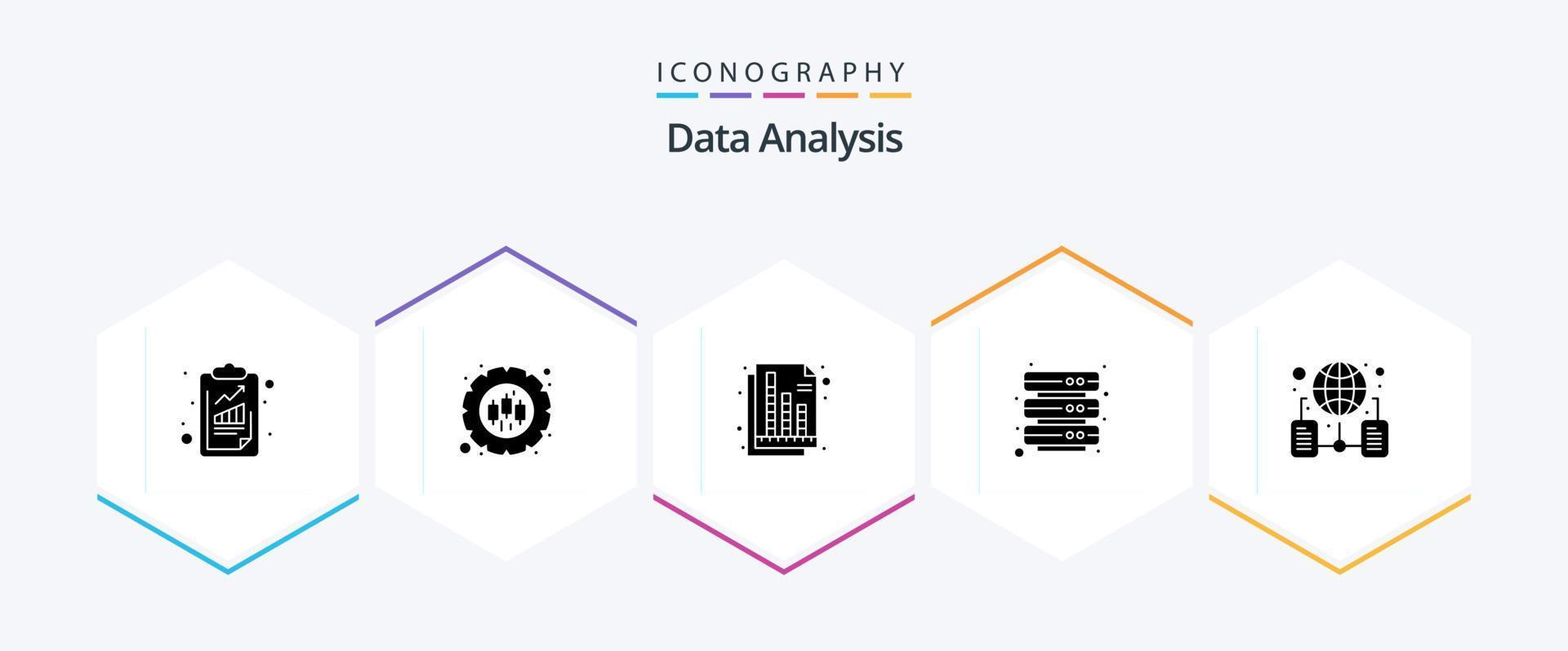 Data Analysis 25 Glyph icon pack including world wide. report. management. database. graph vector