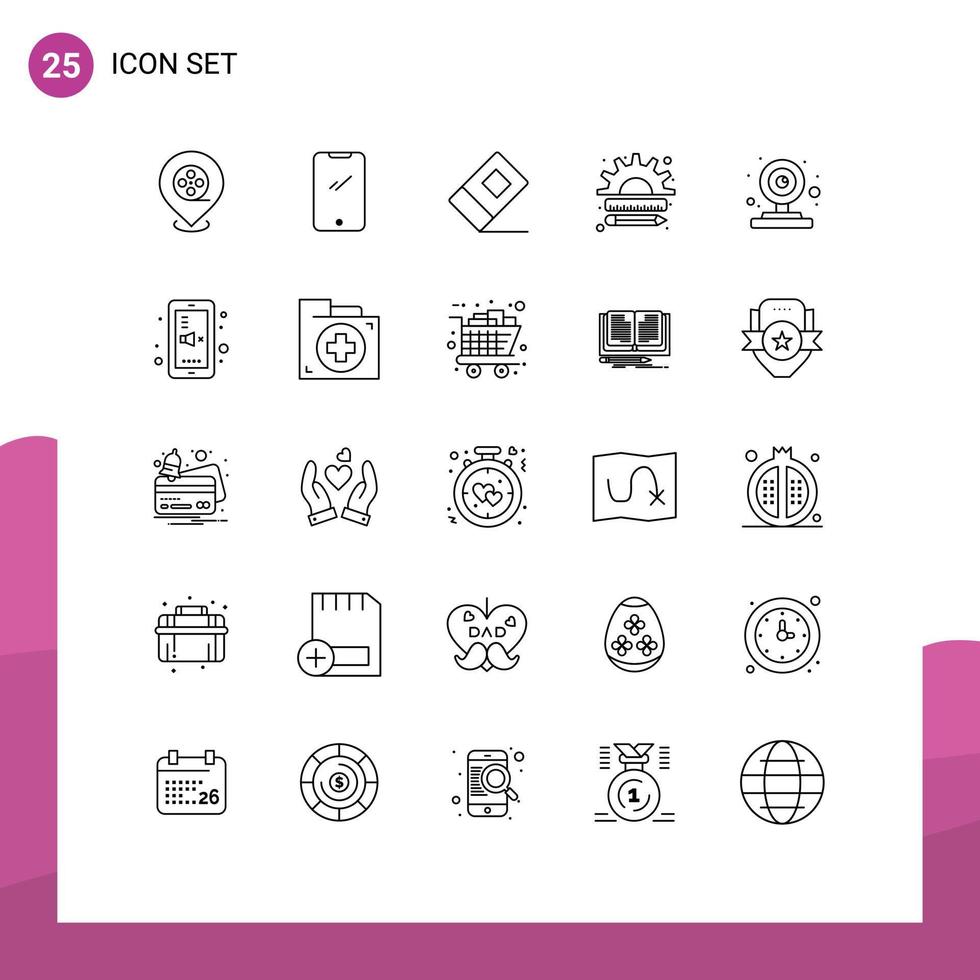 Mobile Interface Line Set of 25 Pictograms of web marketing education management creative Editable Vector Design Elements