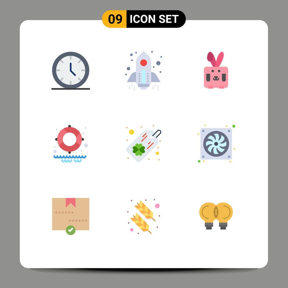 conjunto de 9 iconos de interfaz de usuario modernos signos de símbolos para la etiqueta de trébol de cuatro hojas bynny park salvavidas elementos de diseño vectorial editables vector