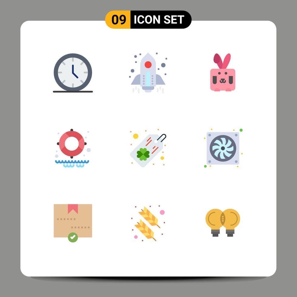Set of 9 Modern UI Icons Symbols Signs for four leaf clover tag bynny park lifesaver Editable Vector Design Elements