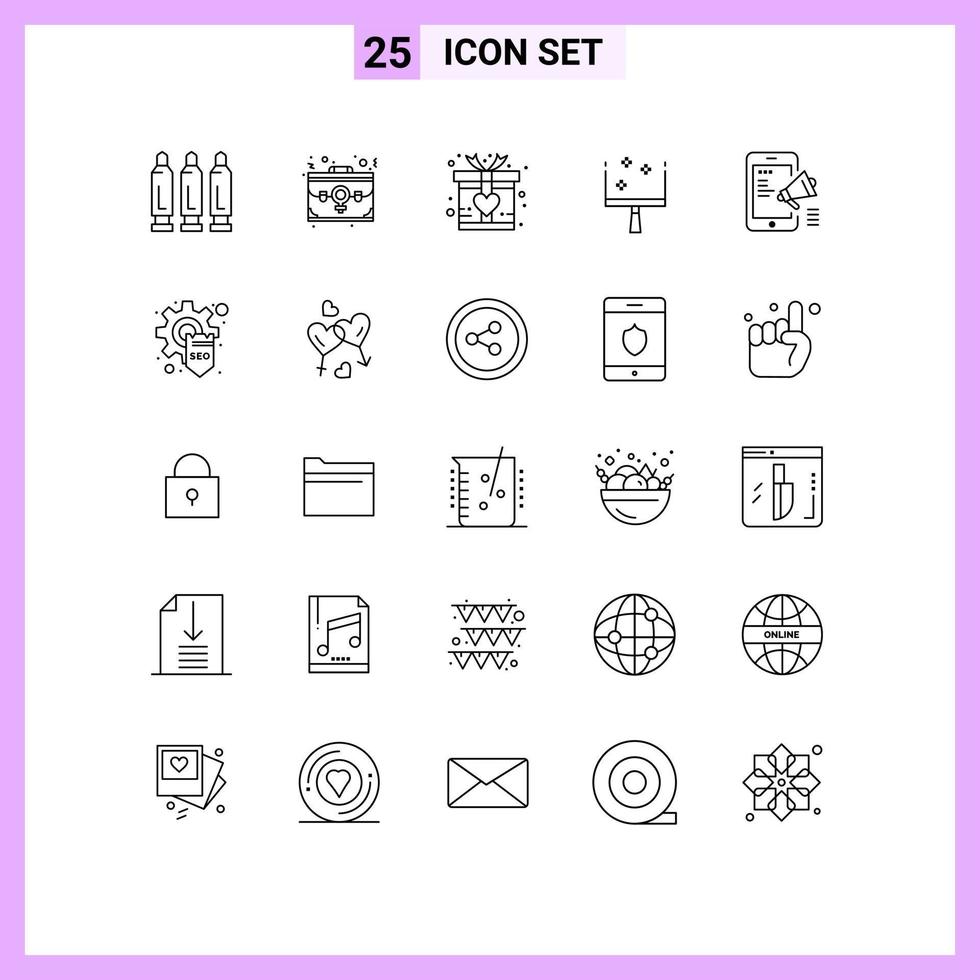 Modern Set of 25 Lines Pictograph of media advertisement portfolio sweep broom Editable Vector Design Elements
