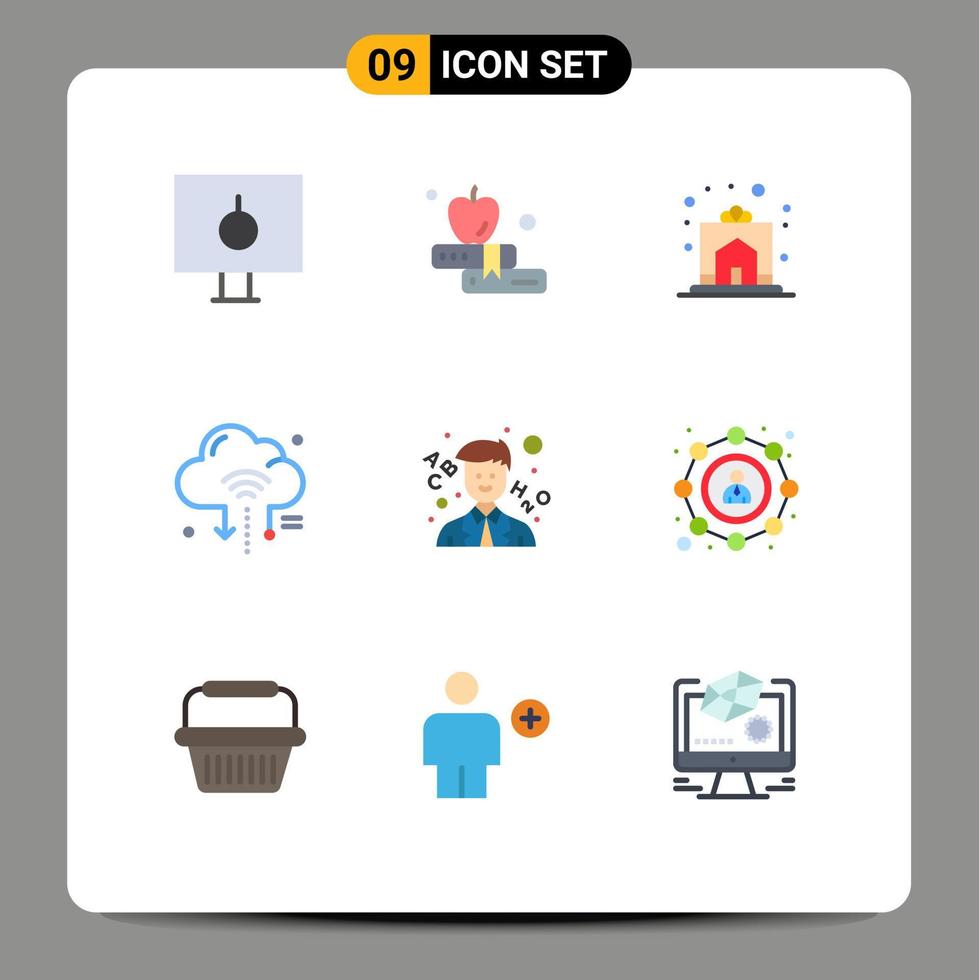 Flat Color Pack of 9 Universal Symbols of cloud router celebration iot house Editable Vector Design Elements