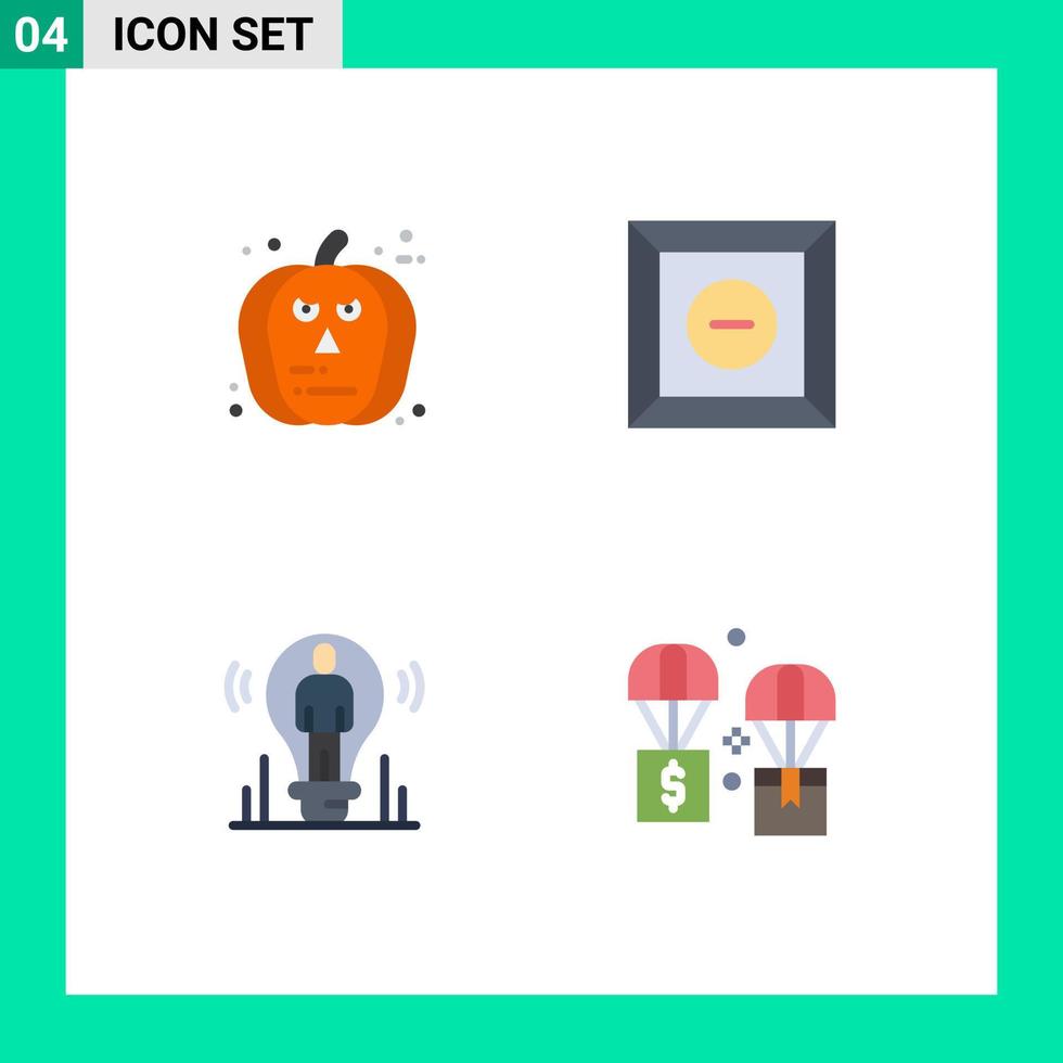 4 Universal Flat Icon Signs Symbols of face user scary product light Editable Vector Design Elements