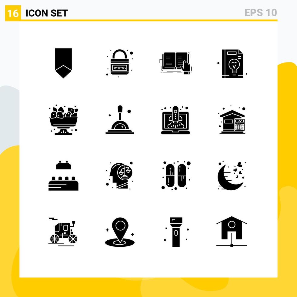 Solid Glyph Pack of 16 Universal Symbols of management business planet reading study Editable Vector Design Elements