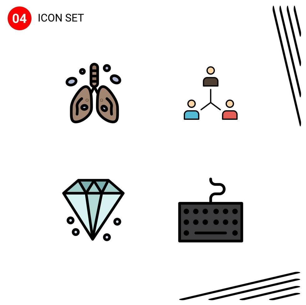 Set of 4 Vector Filledline Flat Colors on Grid for pollution hierarchy lung company team Editable Vector Design Elements