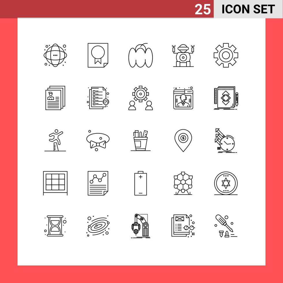 Editable Vector Line Pack of 25 Simple Lines of cog technology paper robot pepper Editable Vector Design Elements