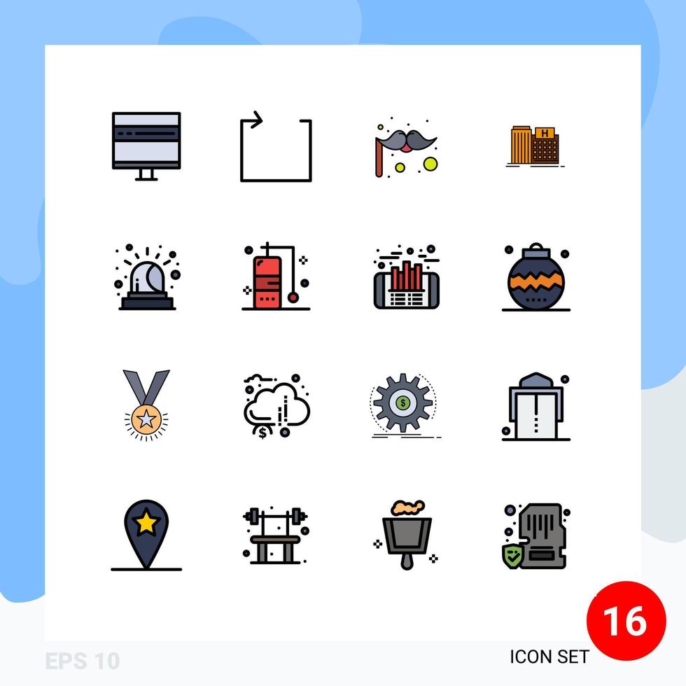 conjunto de 16 líneas vectoriales llenas de color plano en la cuadrícula para la construcción del carnaval de la clínica de emergencia elementos de diseño de vectores creativos editables para la salud
