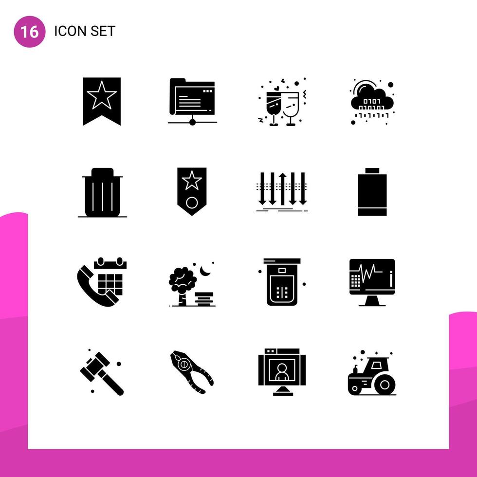 Pack of 16 creative Solid Glyphs of garbage server glasses digital cloud Editable Vector Design Elements